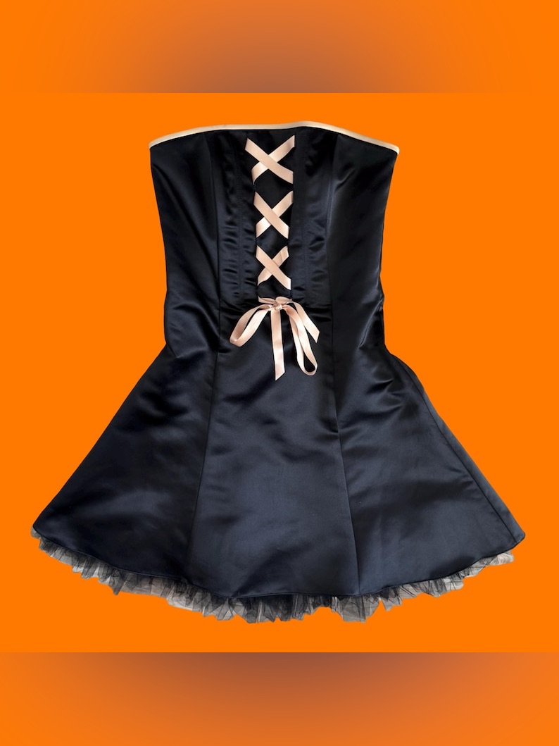 Vintage Jessica Mcclintock Gunne Sax Black Satin Lace-Up Dress Gold Ribbon